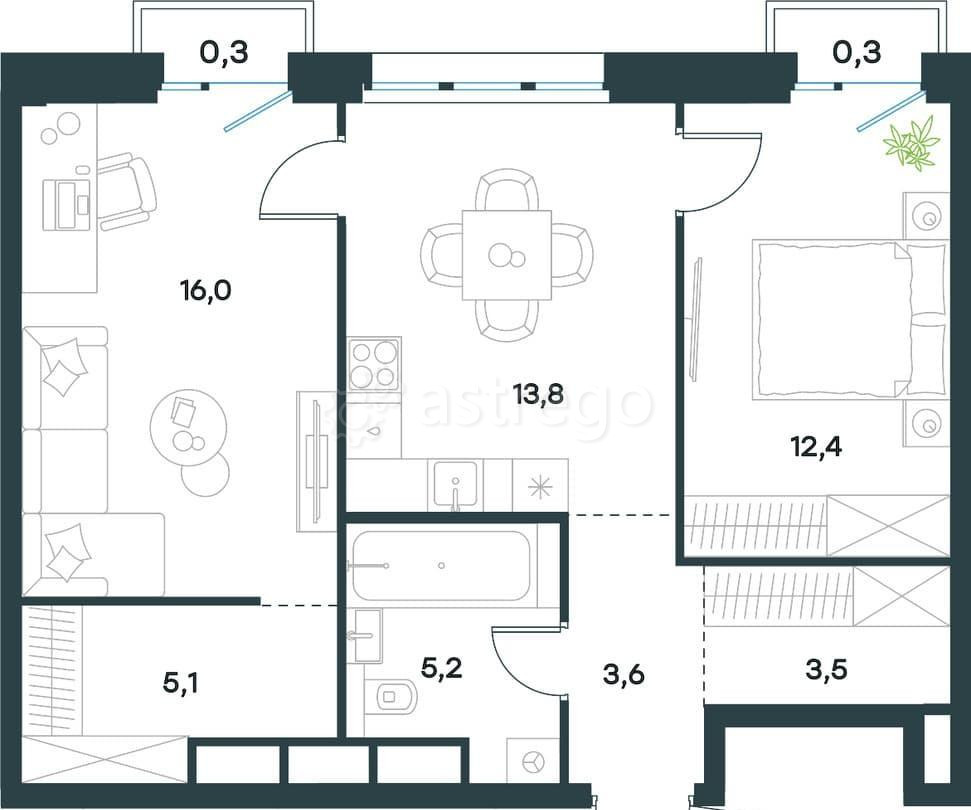 2-комн. квартира, 60.2 м2, 34/40 эт. Москва - изображение 1