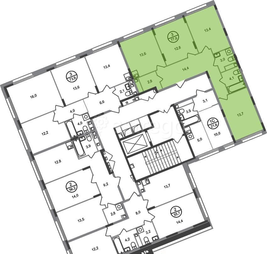 3-комн. квартира, 77 м2, 2/17 эт. Москва - изображение 6