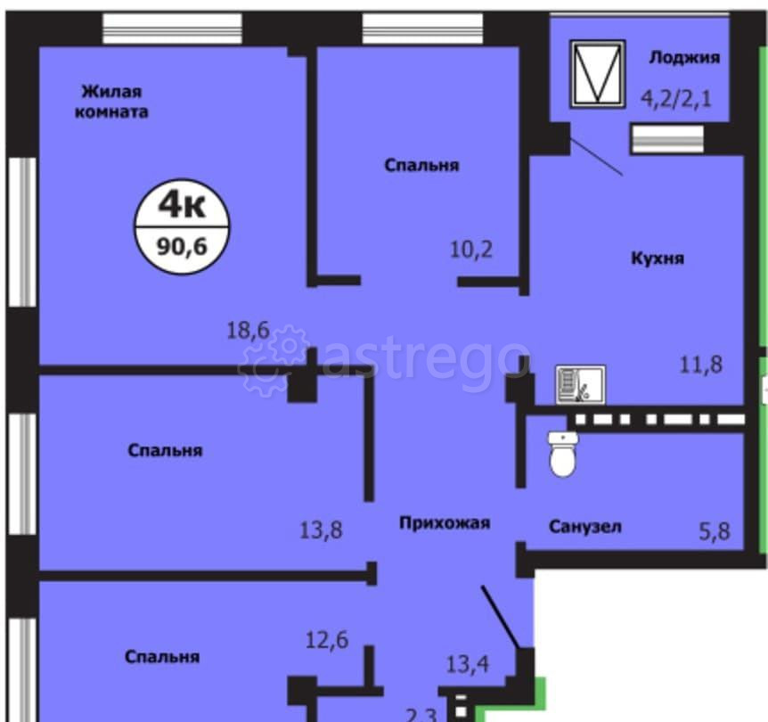 4-комн. квартира, 90.6 м2, 7/19 эт. Красноярск - изображение 1