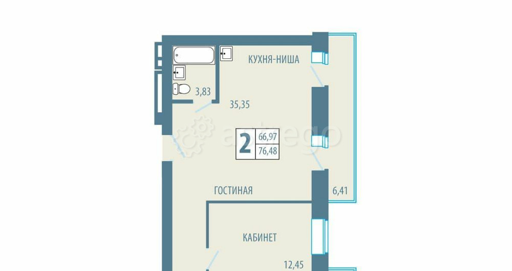 2-комн. квартира, 76.48 м2, 2/5 эт. Железногорск - изображение 1
