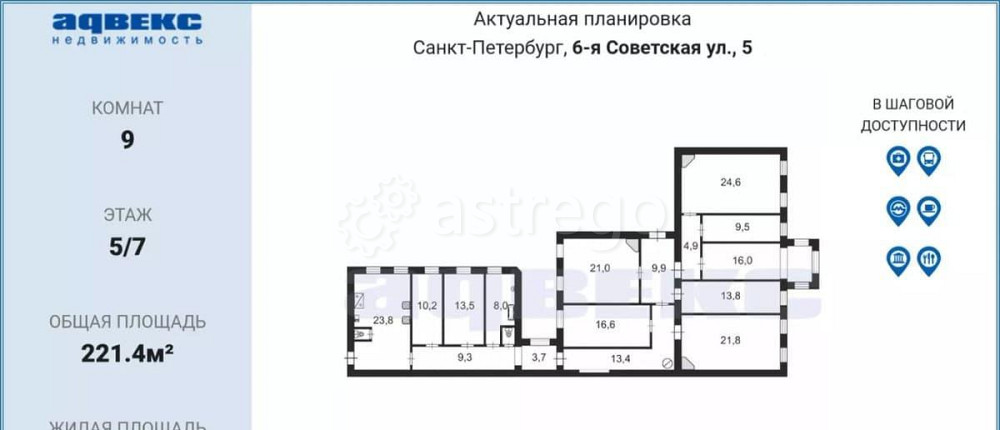 6-комн. квартира, 221.4 м2, 5/7 эт. Санкт-Петербург - изображение 4