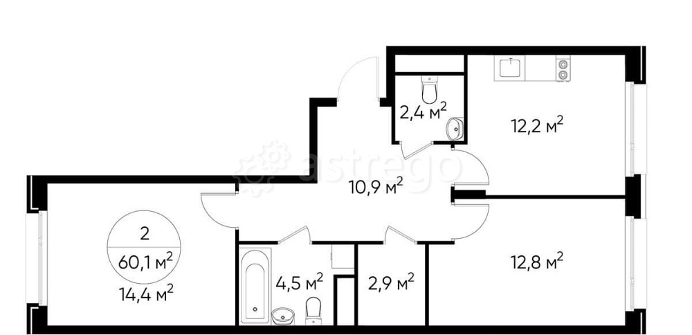 2-комн. квартира, 60 м2, 7/17 эт. Москва - изображение 1