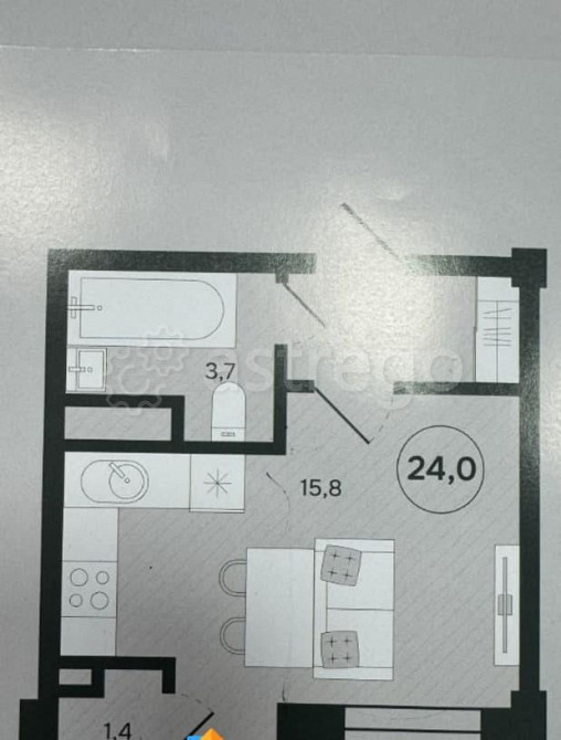 Студия, 24 м, 8/9 эт. Яблоновский - изображение 1