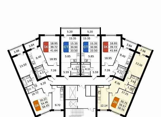2-комн. квартира, 58.56 м2, 13/17 эт. Домодедово