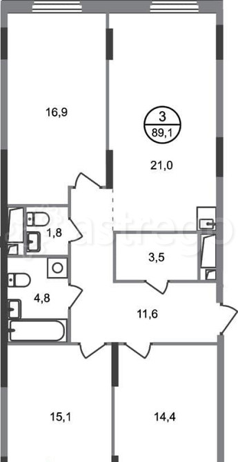 3-комн. квартира, 89 м2, 17/17 эт. Москва - изображение 1