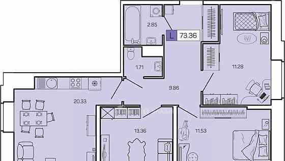 3-комн. квартира, 73.36 м2, 13/16 эт. Архангельск