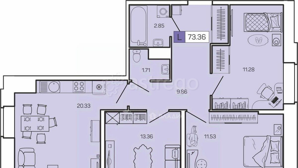3-комн. квартира, 73.36 м2, 13/16 эт. Архангельск - изображение 3
