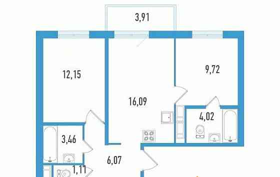3-комн. квартира, 65.87 м2, 6/12 эт. Санкт-Петербург
