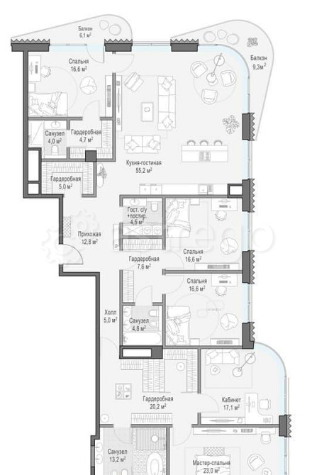 5-комн. квартира, 229 м2, 11/14 эт. Москва - изображение 1