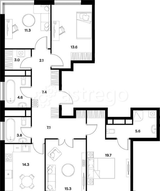 4-комн. квартира, 107.8 м2, 7/11 эт. Москва - изображение 2