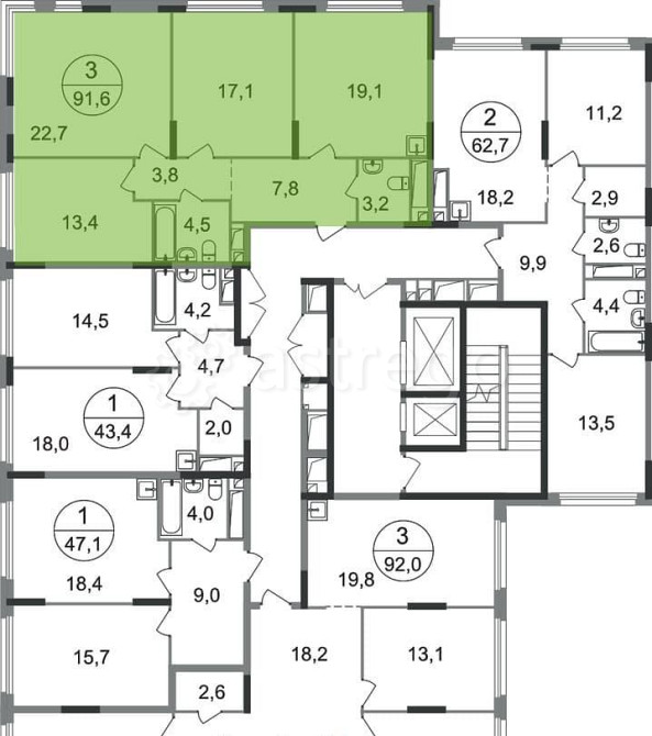 3-комн. квартира, 91 м2, 13/17 эт. Москва - изображение 5