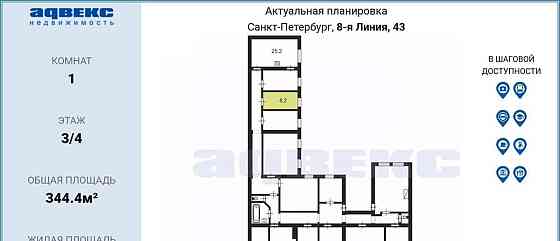 Комната, 8.2 м2, 3/4 эт. Санкт-Петербург