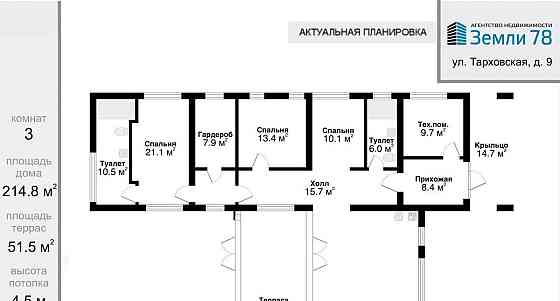 Коттедж, 214 м2, 13.5 сотки, 1 эт. Санкт-Петербург