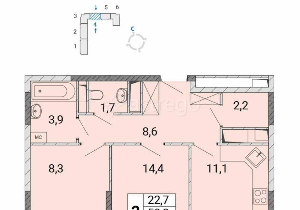2-комн. квартира, 51.7 м2, 5/17 эт. Балашиха - изображение 1