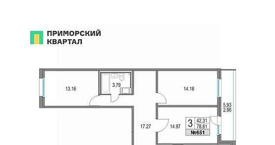 3-комн. квартира, 78.61 м2, 19/25 эт. Санкт-Петербург