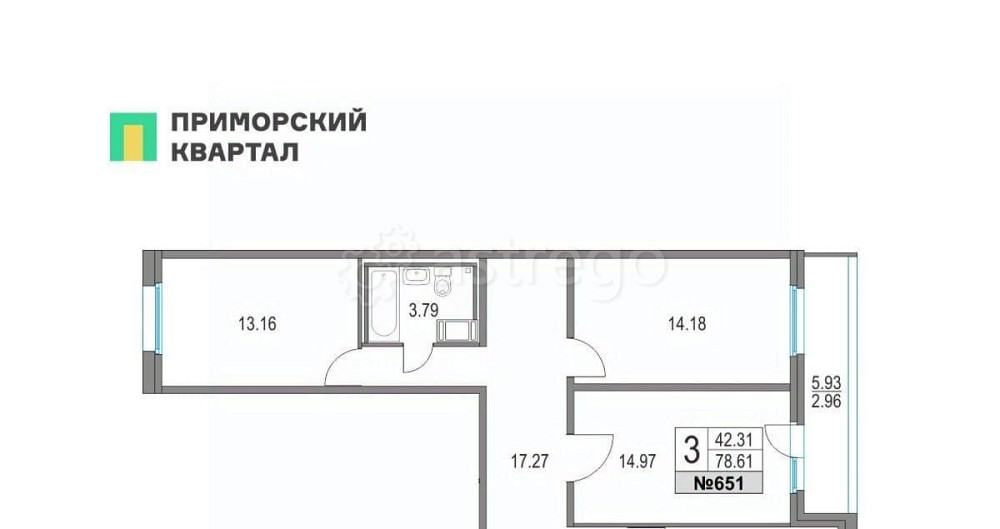 3-комн. квартира, 78.61 м2, 19/25 эт. Санкт-Петербург - изображение 1