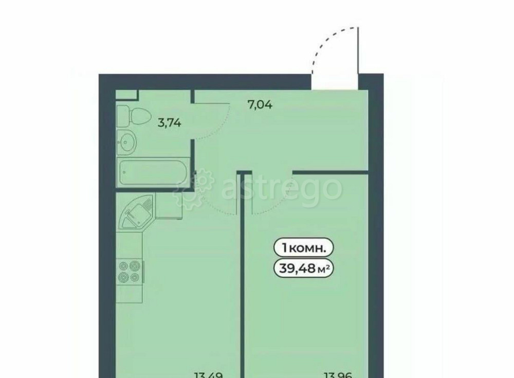 1-комн. квартира, 39.48 м2, 3/9 эт. Красноярск - изображение 1