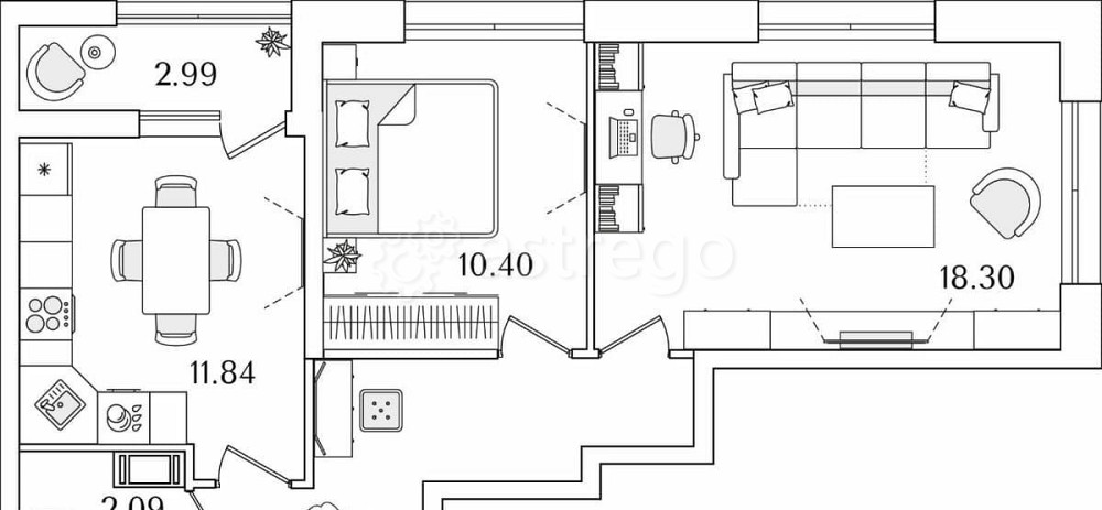 2-комн. квартира, 59.81 м2, 10/22 эт. Санкт-Петербург - изображение 1