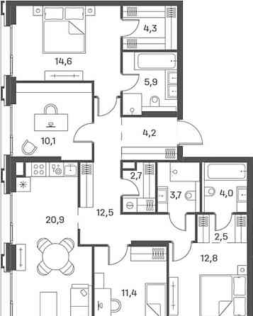 4-комн. квартира, 109.6 м2, 23/25 эт. Москва