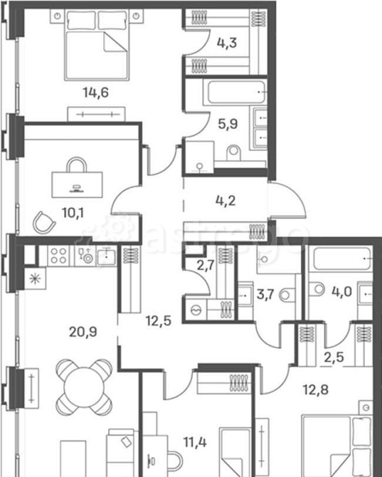 4-комн. квартира, 109.6 м2, 23/25 эт. Москва - изображение 1