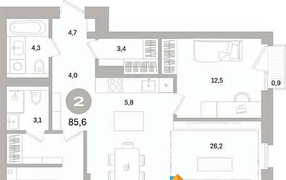 2-комн. квартира, 85.59 м2, 4/15 эт. Санкт-Петербург