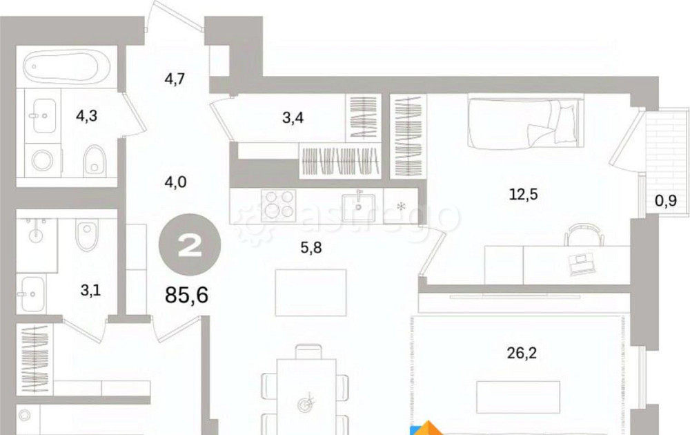2-комн. квартира, 85.59 м2, 4/15 эт. Санкт-Петербург - изображение 2
