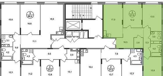 3-комн. квартира, 81 м2, 3/17 эт. Москва