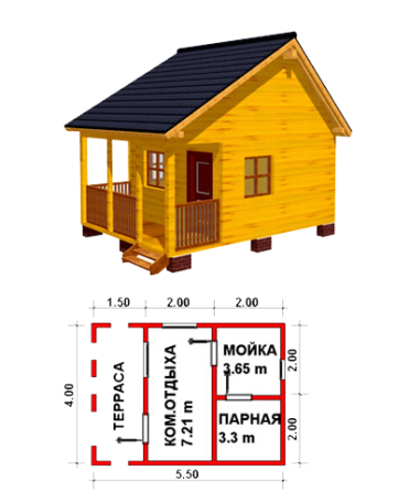 Баня из бруса - 4х5,5 м Новосибирск