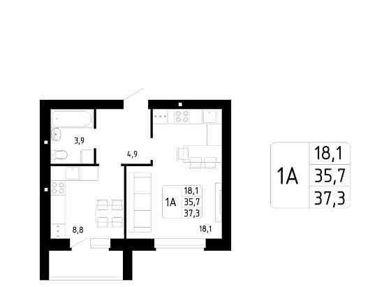1-комн. квартира, 37.3 м2, 1/9 эт. Стерлитамак