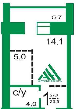 1-комн. квартира, 30.5 м2, 4/12 эт. Благовещенск
