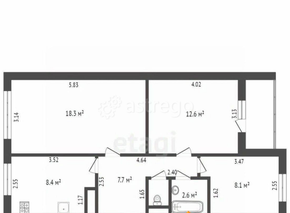 3-комн. квартира, 58.7 м2, 2/5 эт. Котлас - изображение 3