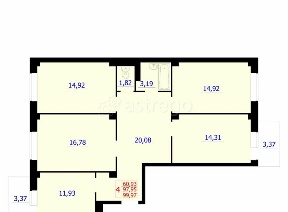 4-комн. квартира, 99.97 м2, 8/9 эт. Красноярск - изображение 1