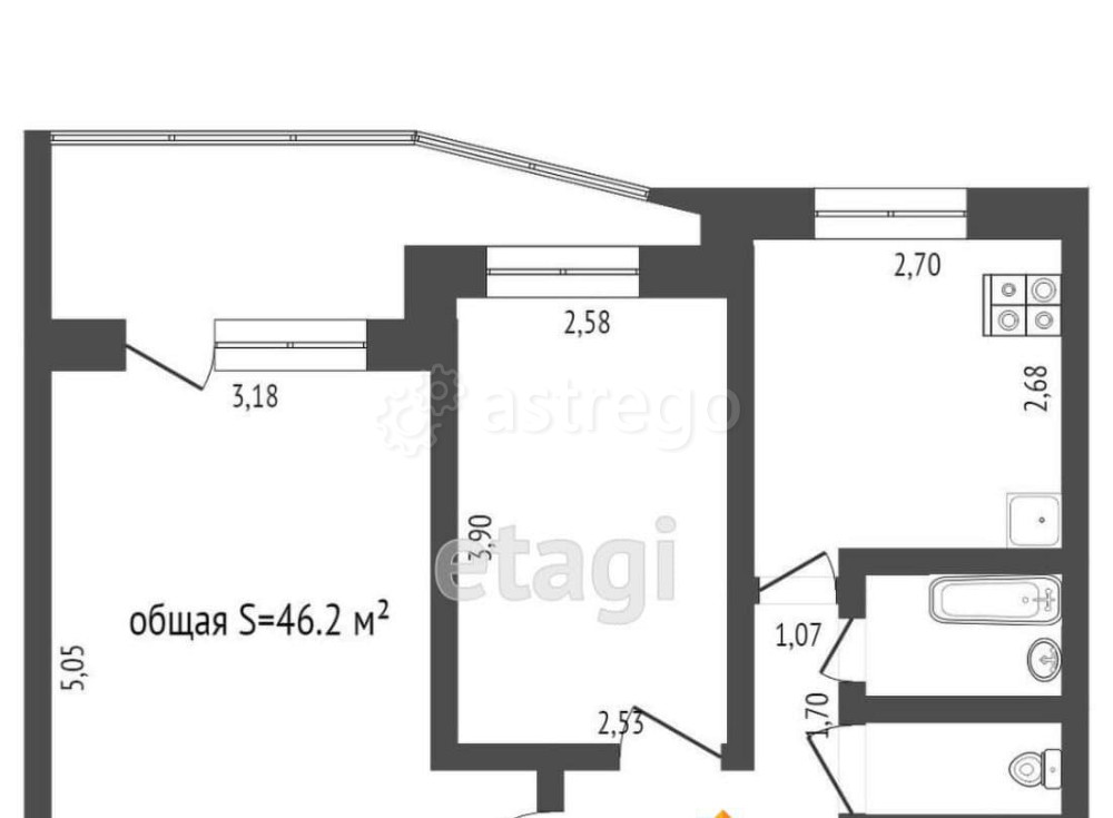 2-комн. квартира, 44.4 м2, 2/9 эт. Бийск - изображение 4