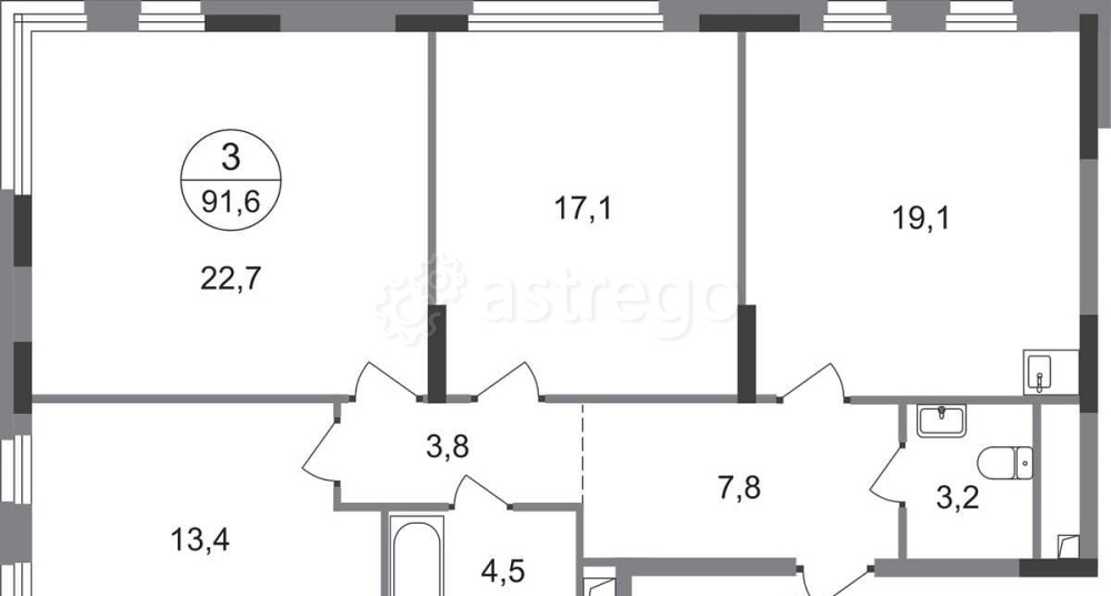 3-комн. квартира, 91 м2, 8/17 эт. Москва - изображение 1