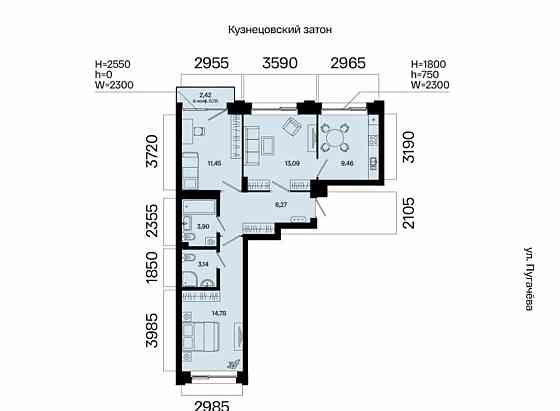 3-комн. квартира, 64.82 м2, 3/31 эт. Уфа
