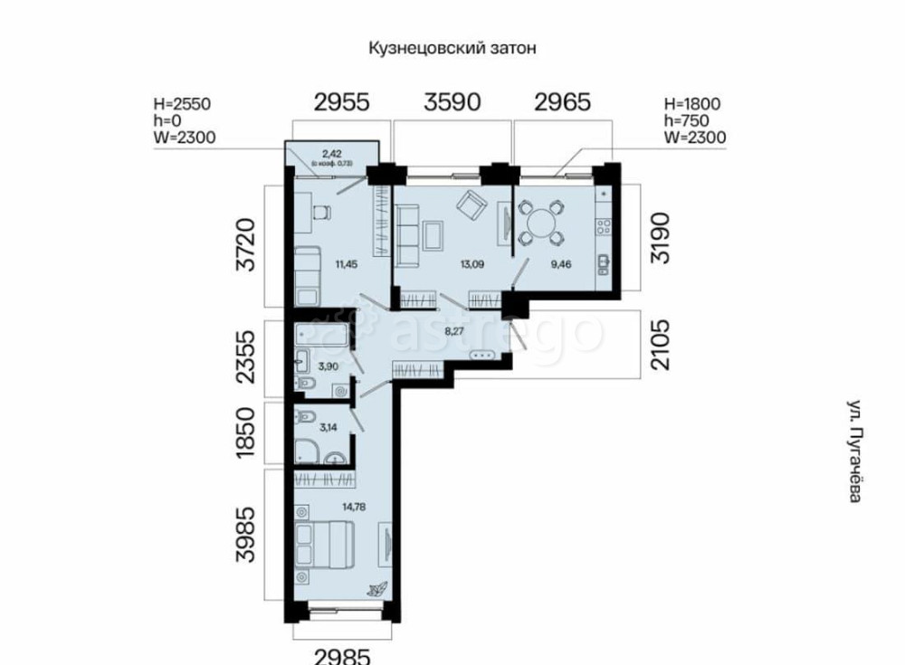 3-комн. квартира, 64.82 м2, 3/31 эт. Уфа - изображение 2