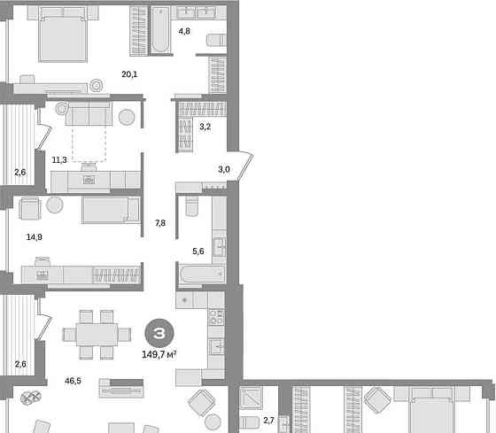 4-комн. квартира, 149.7 м2, 2/17 эт. Москва