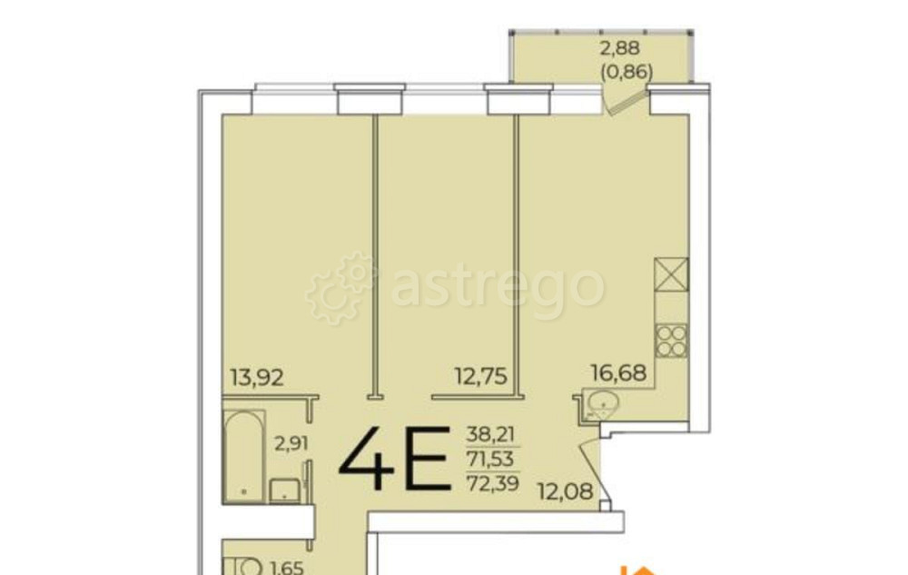 4-комн. квартира, 71.53 м2, 3/5 эт. Северодвинск - изображение 1