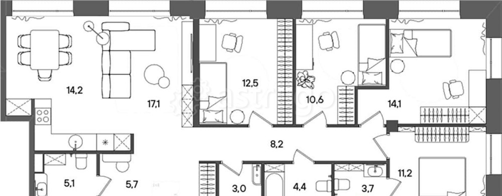 4-комн. квартира, 109.8 м2, 5/14 эт. Москва - изображение 1