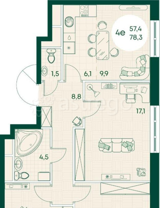 4-комн. квартира, 78.3 м, 9/17 эт. Яблоновский - изображение 1
