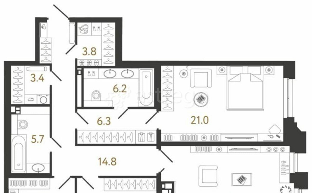 3-комн. квартира, 128.2 м2, 3/8 эт. Санкт-Петербург - изображение 1