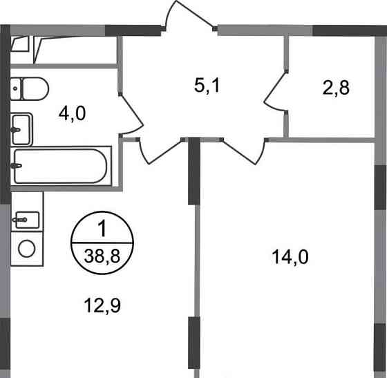 1-комн. квартира, 38 м2, 12/17 эт. Москва