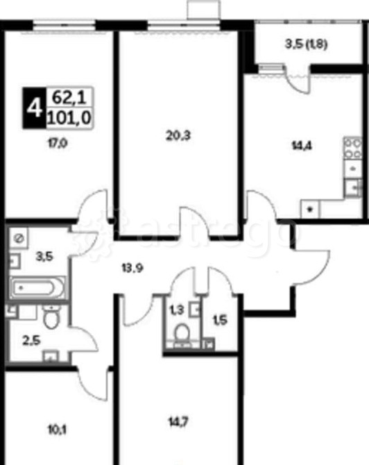 4-комн. квартира, 102.5 м2, 11/23 эт. Москва - изображение 1