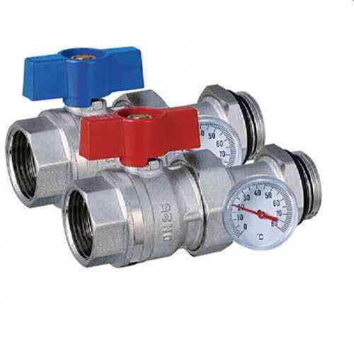 Кран шаровой латунный прямой с термометром ВН/НР 1" (бабочка) пара M308-4 TIM " Хабаровск