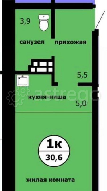 Студия, 30.6 м2, 7/9 эт. Красноярск - изображение 1
