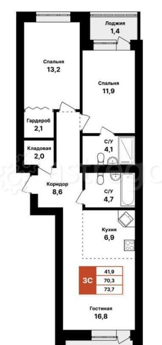 3-комн. квартира, 74 м2, 3/8 эт. Уфа - изображение 7