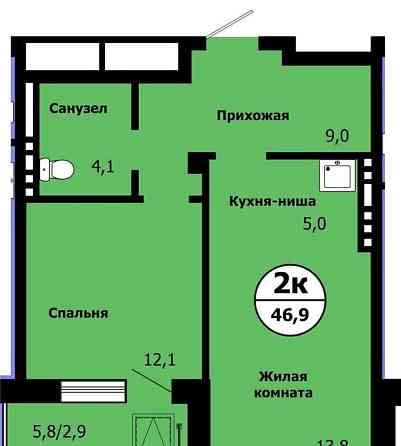 2-комн. квартира, 46.9 м2, 10/19 эт. Красноярск