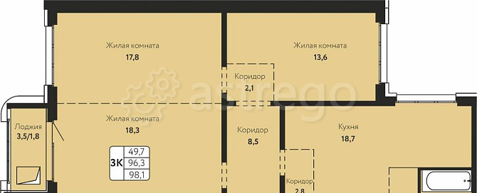 3-комн. квартира, 98.1 м2, 4/17 эт. Барнаул - изображение 1