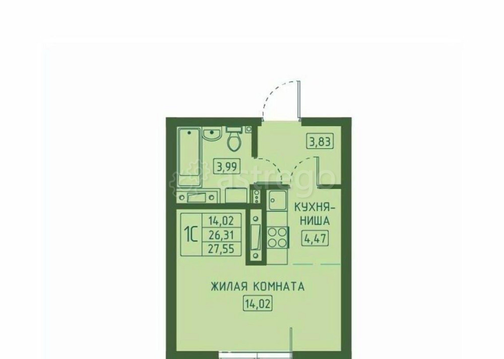 Студия, 27.55 м2, 14/23 эт. Красноярск - изображение 1