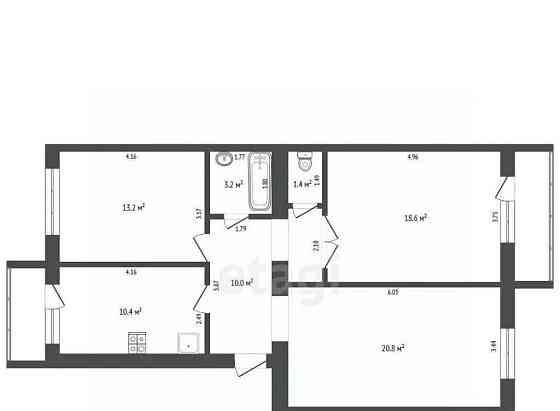 3-комн. квартира, 77.6 м2, 5/5 эт. Котлас